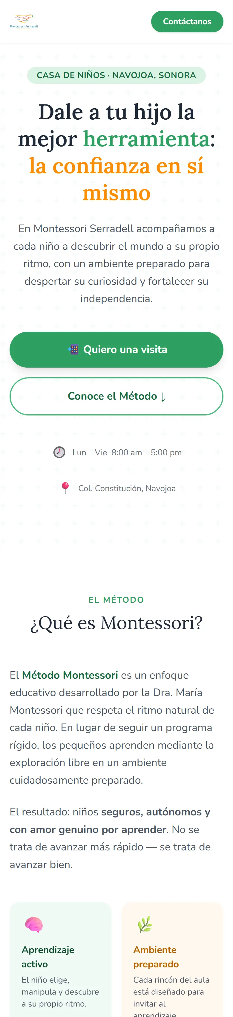 Captura en celular de la propuesta de diseño para Montessori Serradell